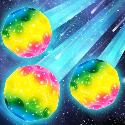 Jump Ball, Lot de 3 balles de rebondissement, Balle en Caoutchouc Haute rebondissante, 7 cm, Mini Balle rebondissante, thème Spatial, Balle Spatiale, Jouet pour Enfants et Adultes