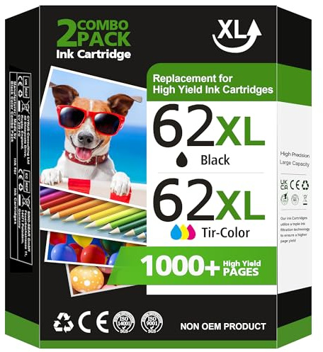 LIFOR 62 XL 62XL Ink Cartridges Black and Colour Multipack Replacement for HP 62 Ink Cartridges Twin Pack for HP Envy 5540 5541 5544 5546 5644 5541 5640 5646 5542 OfficeJet 200 250 5740 5742 (2-Pack)