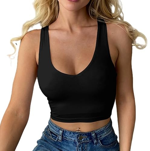 Haibang Débardeur Femme Crop Top Sexy Crop Tank Tops sans Manches à Col V Profond Sports Camisole Slim Fit Caraco Chic et Élégant Basiques Yoga Fitness Haut Classics Tee Shirt