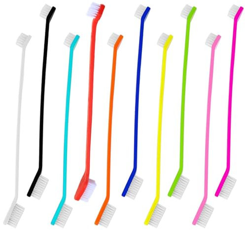 10 x ergonomische Zahnbürste für Haustiere, Tiefenreinigung, bequem, langer Griff, bunt, doppelseitig, Katzenzähne für Hunde, Katzen, Haustiere, Zahngesundheit