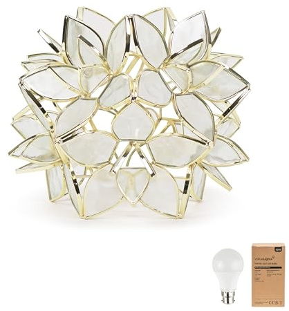 ValueLights | Clear Easy Fit Glass Flower Pendant Ceiling/Table Lampshade | Lamp Shades, Home Décor & Improvement Essential | Includes Bulb [3000K Warm White] | 21cm Shade Width