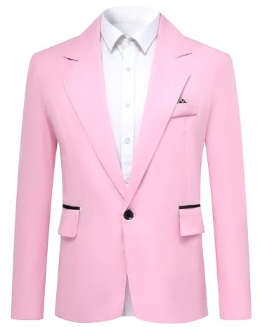 YOUTHUP Casual Sports blazer för män, lättvikt, normal passform, 1 knapp, affärskostym, jacka, Rosa, XXL