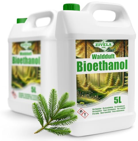 Bioéthanol 96,6 % 10 l | Alcool bio parfum forêt 96,6 % 2 x 5 l | Bioéthanol pour cheminée, cheminée de table, cheminée au bioéthanol | Parfum forêt au bioéthanol | Combustion propre, sans fumée,