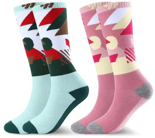 West Biking Lot de 2 paires de chaussettes de ski pour enfants - Chaussettes thermiques épaisses en laine mérinos - Chaussettes chaudes pour enfants par temps froid - Pour le ski et la randonnée -
