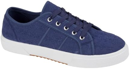 Ladies Floral Trainers Shoes Plimsoll Sneakers Lace Up Womens Canvas Pumps Sizes (Navy, UK Footwear Size System, Adult, Women, Numeric, Medium, 6)