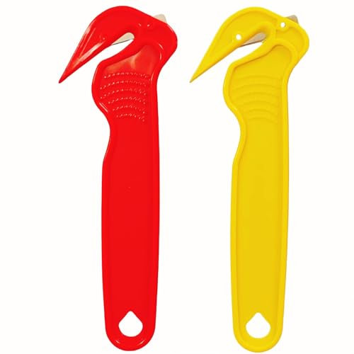 2Pcs Box Cutter Safety Knife – Lightweight Concealed Blade Packaging Cutter for Tape, Film, Bubble Wrap & Cardboard in Warehouse, Office & E‑Commerce Fulfilment（Red and Yellow