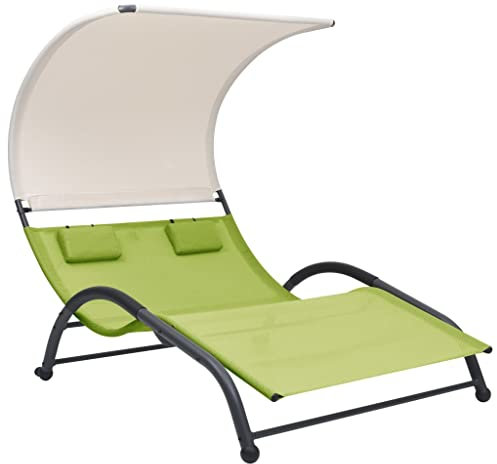 ChicAbode Doppel-Sonnenliege mit Sonnendach Textilene Doppelliege Gartenliege Liege Relaxliege Gartenmöbel Strandliege Freizeitliege Grün