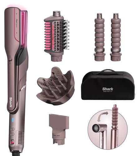 Shark FlexFusion Multi Hot Air Styler, Hair Dryer & Ceramic Straightener with 5 Styling Attachments, No Heat Damage, Scalp Shield, Storage Case, Silicone Mat – Cosmic Blush HD652SQUK