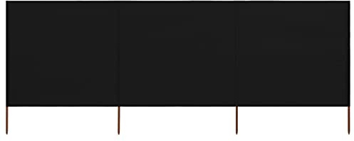 Brise-Vent 3 Panneaux, Tissu Non Tissé Résistant et Piquets en Bois, Brise Vue Camping et Panneau Occultant Extérieur, Protection Contre Le Vent, Noir, Dimensions 400 x 160 cm