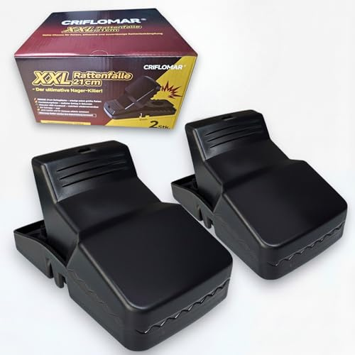 Piège à Rats XXL 21 cm – Lot de 2 Grands pièges à Rat à Ressort, réutilisables, Heavy Duty, pièges efficaces, Noir