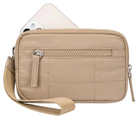 Quiltad armbandsplånbok för kvinnor med nyckelring och dragkedja myntficka kreditkortshållare handväska för resor nödvändigheter nyckelring handledsväska plånböcker korthållare, Khaki, Massskönhet