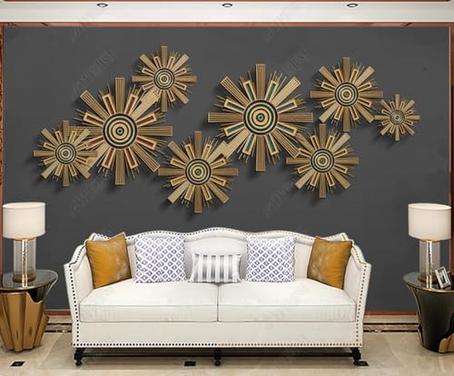 Papel Pintado Pared 3D Relieve Dorado Del Disco Metálico Fotomurales 3D Papel Tapiz Moderno Murales Dormitorio -ZX25440-350x250cm