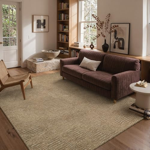 GENIMO 8X10 Neutral Area Rugs for Living Room, Hand Woven Machine Washable Non Slip Textured Soft Rug, Handmade Rustic Braided Low Pile Rugs for Farmhouse, Bedroom Office Rug in Jute Color