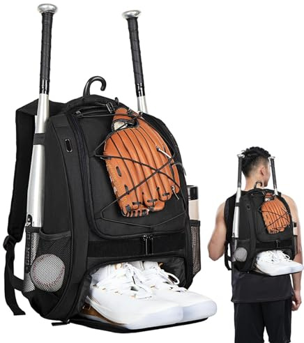 Borsa da baseball per ragazzi, zaino da softball con scomparto per scarpe, borsa da baseball per ragazzi, zaino per ragazzi, grande capacità per adulti e caschi, scarpe