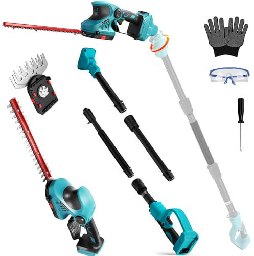 Akku Teleskop-Heckenschere für Makita 18V Akku (Ohne Akku), 2-IN-1 10cm Grasschere und 30cm Strauchschere, Arbeitshöhe bis 4,5m, 0-180° Verstellbarer Winkel, für Sträucher, Baumschnitt, Rasenpflege