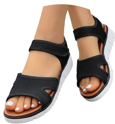 Eauptffy Sandalias para mujer, zapatos de malla transpirables, ligeros, ortopédicos, zapatos de playa, cómodos para el día a día, zapatos de salud, suela suave, sandalias de trekking