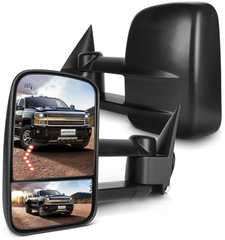 SCITOO Towing Mirrors fit for Chevy for GMC Pickup Truck 2003-2007 for Chevy for GMC for Silverado for Sierra Power Heated Signal Telescopic Pair Mirrors GM1320355 GM1321355