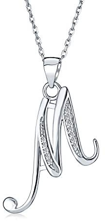 Bling Jewelry Abc Cubic Zirconia Pave Cz Cursive Script Letter Alphabet Initial M Collana Con Ciondolo Per Le Donne In Argento Sterling