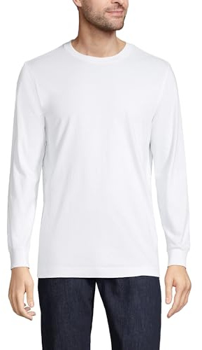 Lands' End - Men’s Super-T White Long Sleeve T-Shirt - Size M - Traditional Fit Ringspun Cotton Jersey with Easy-Care Finish - Reinforced Seams and Ribbed Cuffs - Men's Clothing