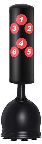 HOMCOM Saco de Boxeo de Pie 165 cm con Base Rellenable de Agua 22,5 kg o Arena 27,5 kg y Ventosas de Goma para Adultos y Niños 50x50x165 cm Negro