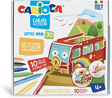 Carioca Create & Color 42987 – Huit van 3d. Modèle Pop-Up à colorier et construire avec 10 feutres double pointe