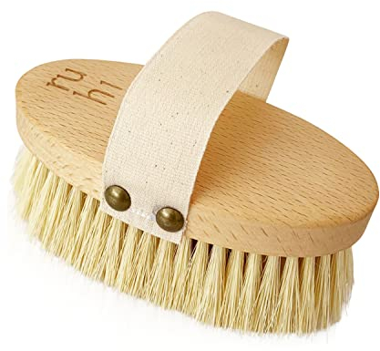 ruhi® Körperbürste, Trockenbürste, Massagebürste vegan Naturborsten (hart)/ gefertigt in Deutschland, regionales Buchenholz zur Trockenbürsten Massage (dry brush), Lymphdrainage gegen Cellulite