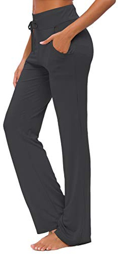 OURCAN Pantaloni da Yoga da Donna con Tasche a Gamba Larga con Coulisse Allentati Lounge Dritti da Corsa Pantaloni Modali Pantaloni Sportivi Casual Attivi (Nero, XL)