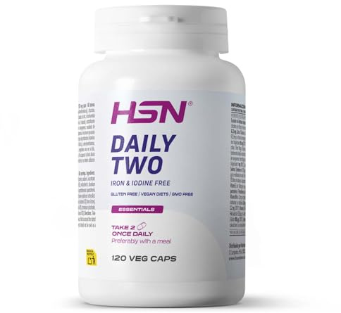 HSN Daily Two Multivitamínico y Multimineral | 120 Cápsulas Vegetales | 2 Cápsulas al Día | Sin Hierro ni Yodo | Vegano, Sin Gluten, No GMO