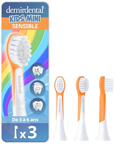 3 barnborsthuvuden demirdental för Philips Sonicare Kids Mini, 3-6 år | 3-6 år: mini borsthuvuden motsvarande HX6034, extra mjuka för mjölktänder, testade för skadliga ämnen, Orange