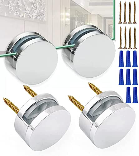 Upgraded 3-5mm Frameless Mirror Mounting Hardware 4 Pack Dual-Screw Fixing Mirror Mounting Kit with Heavy Duty Long Screws & Anchors