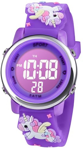 Vicloon Kids Watch, Toddler Digital Watch, Digital Watch LED Electrical Watches 7 Color Lights Watch Sport Outdoor with Alarm Stopwatch Unicorn Toys Gift for 6-12 Year Girls Children Wristwatch