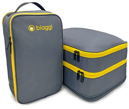 Biaggi Double Deck Compression Packing Cube –2-in-1 Expandable Travel Organizer with Integrated Shoe Cube Compartment – Lightweight Packing for Carry-On or Suitcase
