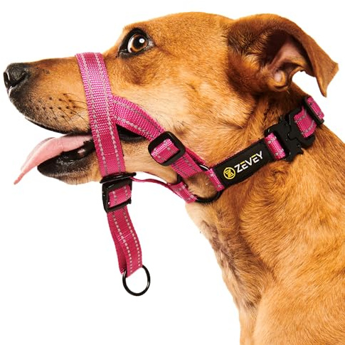 Zevey Adjustable Dog Head Halter with Safety Strap, Soft Padded Dog Head Collar for Small Medium Large Dogs, No-Pull Dog Harness for Training and Walking (Medium, Pink)