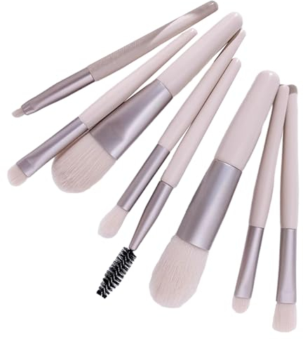 ulafbwur Lot de 8 pinceaux de maquillage à poils doux pour débutants, fond de teint, blush, lèvres, nez, ombre à paupières, sourcils, cils - Beige professionnel
