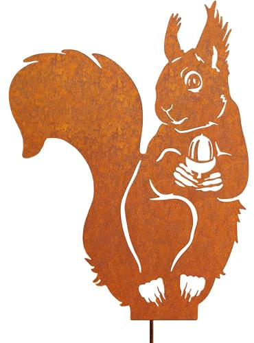 JYUECIAN Écureuil en Métal Rouillé, Décoration Extérieure, Patine Rouille Naturelle