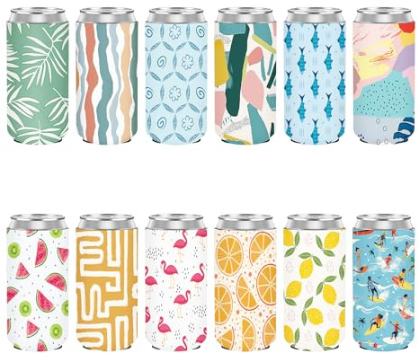 12 Pack Slim Can Cooler Sleeve Insulated Tall Cans 12 Oz Bulk Neoprene Slim Drink Bottle Holder Party Decorations, Men Women Birthday Bachelorette Summer Party Favor Gifts