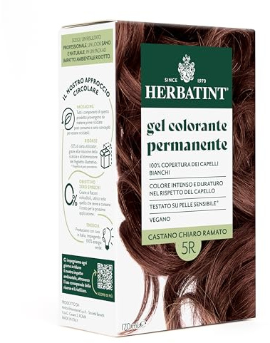 Herbatint Permanente Haarfarbe Gel 5R Hellbraun Kupfer – 170 ml | Ammoniakfrei, 100% Abdeckung für weißes Haar | für empfindliche Haut, mit 8 natürlichen Bio-Extrakten
