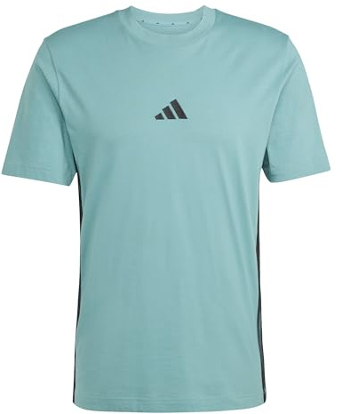 adidas Men's Essential Three Stripes Single Jersey TEE, Powder Teal/Black, L Tall
