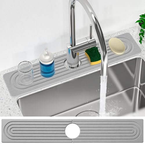 Alfombrilla de grifo de 24 pulgadas más larga para fregadero de cocina [piedra de diatomita de secado súper rápido] Alfombrilla de grifo de piedra para fregadero de cocina, protector contra