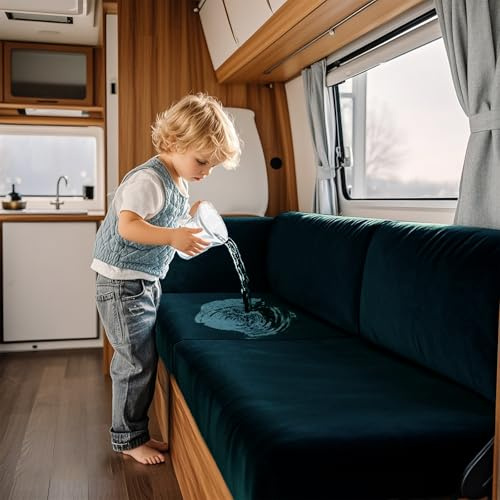 VFGFDJNDFX Vattentät RV Dinett-kuddfodral Stretch Sammet Säte och Ryggstödsskydd för Husvagn/Campingvagn Soffa Halkfri Barnvänlig (Djupvattenblå, Stor 1-sits)