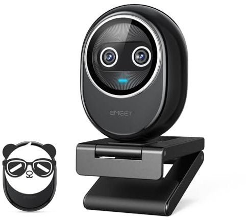 EMEET Piko+ Webcam 4K, Weltweit Erste KI-gestützte 4K Webcam mit Dual-Kamera und KI-Autofokus, mit 1/2.55'' Sony Sensor, 3 Mikrofone und 3 Tonmodi, Panda-Datenschutzabdeckung, Ideal für Live