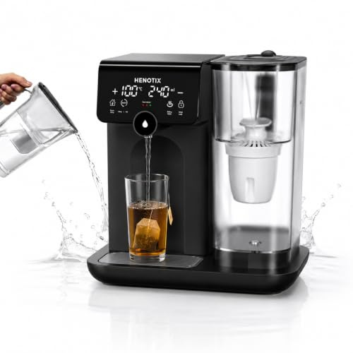 Henotix Instant Hot Water Dispenser with Filter, 12 Temperature Settings, Movable Water Kettle, Limescale Resistant, Energy Saving, One-Touch Operation, Digital Touch Screen, for Home Kitchen - Black