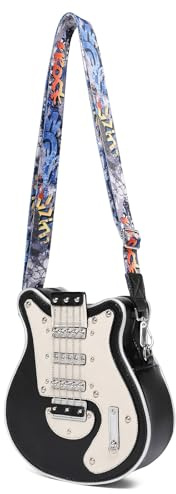 Piceioep Elegante borsa per chitarra con tracolla a forma di pelle PU, borsa a tracolla casual con tracolla regolabile per amanti della musica e viaggiatori, Nero