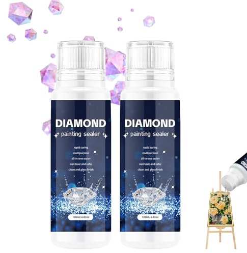 Sellador de Pintura de Diamante,120ml Pegamento Transparente con Aplicador de Esponja,Sellador Transparente,Accesorios de Pintura de Diamantes,Aplicable a Engastar y Sellar Diamantes(2 Piezas)