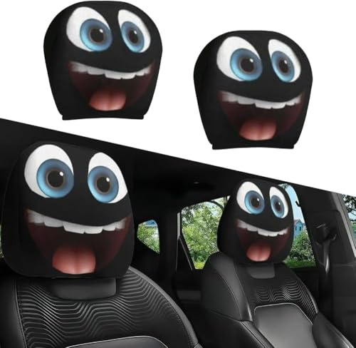 Lightyard 2 Pair Funny Car Headrest Covers, Cute Cartoon Eyes Car headrest covers, Universal Fit Car-Seat Head Rest Cover, Washable & Elastic, for Auto Front Seat Rest Halloween Decoration (Type-E)