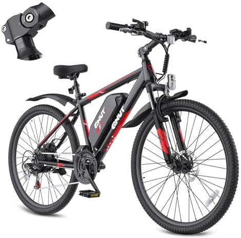 QNUT 350W Full Aluminum Electric Bike for Adults & Teens, 21-Speed 26 Commuter E-Bike with Dual Disc Brakes, 40-Mile Range, Mountain Bike for Men/Women (Black-Red)
