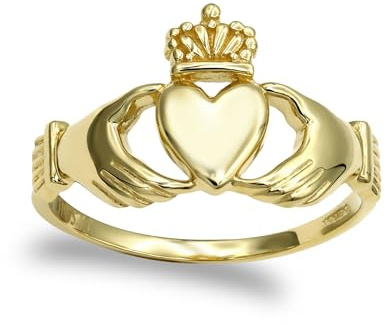 Jewelco London Solid 9ct Yellow Gold Claddagh (Chladaigh) Ring