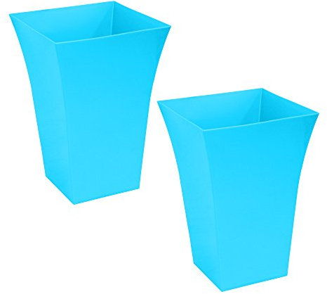 CrazyGadget Large Milano Tall Planter Square Plastic Garden Flower Plant Pot Gloss Finish - for Indoor and Ourdoor (Blue, 2)