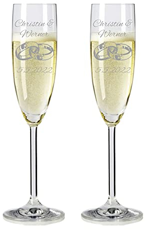 laser-diele 2 Leonardo Sektgläser mit Gravur - Geschenk zur Hochzeit - Graviert mit Namen und Datum - Sekt Ringe 2