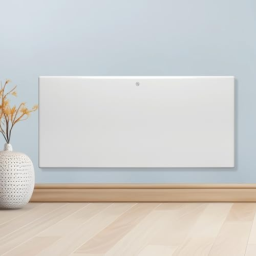 Purus 1800W Electric Panel Heater, Wall Mounted & Freestanding, White | 1800W panel heater with 20m² coverage, 5–35°C thermostat, wall or floor use, open-window detection and IP24 rating.